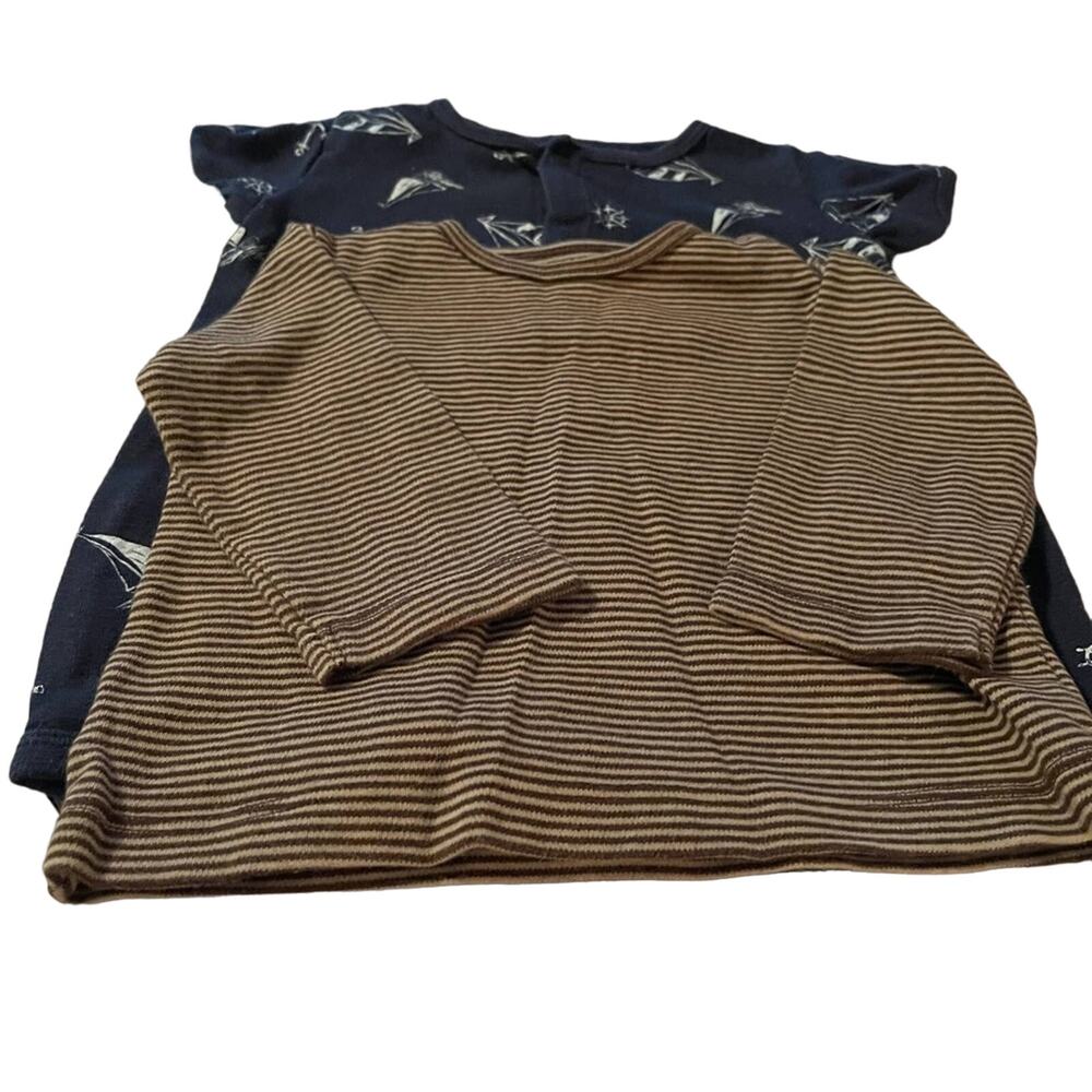 Carter's 9M Toddler 2pcs blue Sailing snap top, Brown long sleeve shirts